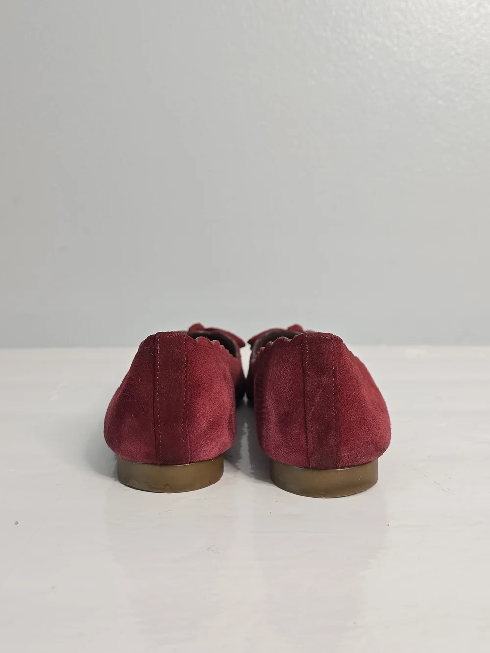 Kate Spade Eleni Flex Red Chestnut Suede Scalloped Bow Flats
